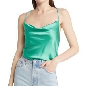 CAMI NYC Dimitra Beaded Stretch Silk Camisole XS Emerald Green Draped Beaded